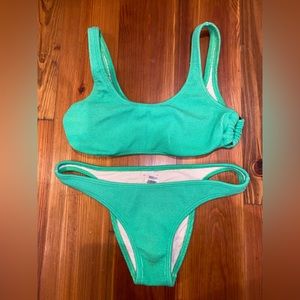 Green terry cloth pilyq bathing suit